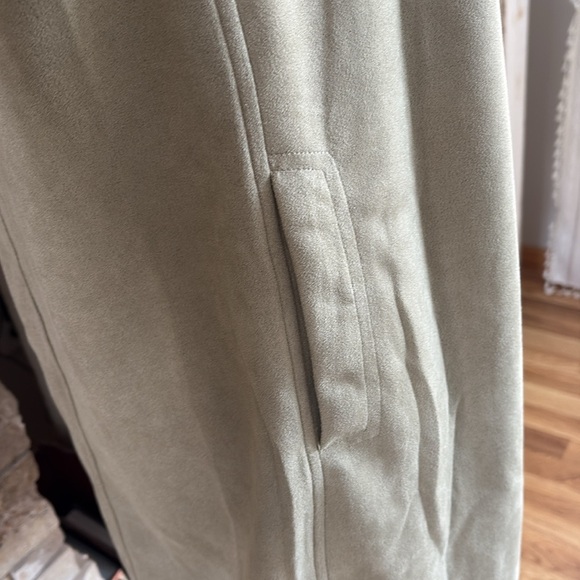 hem & thread tan long line open front light faux suede jacket with side pockets - Picture 6 of 16